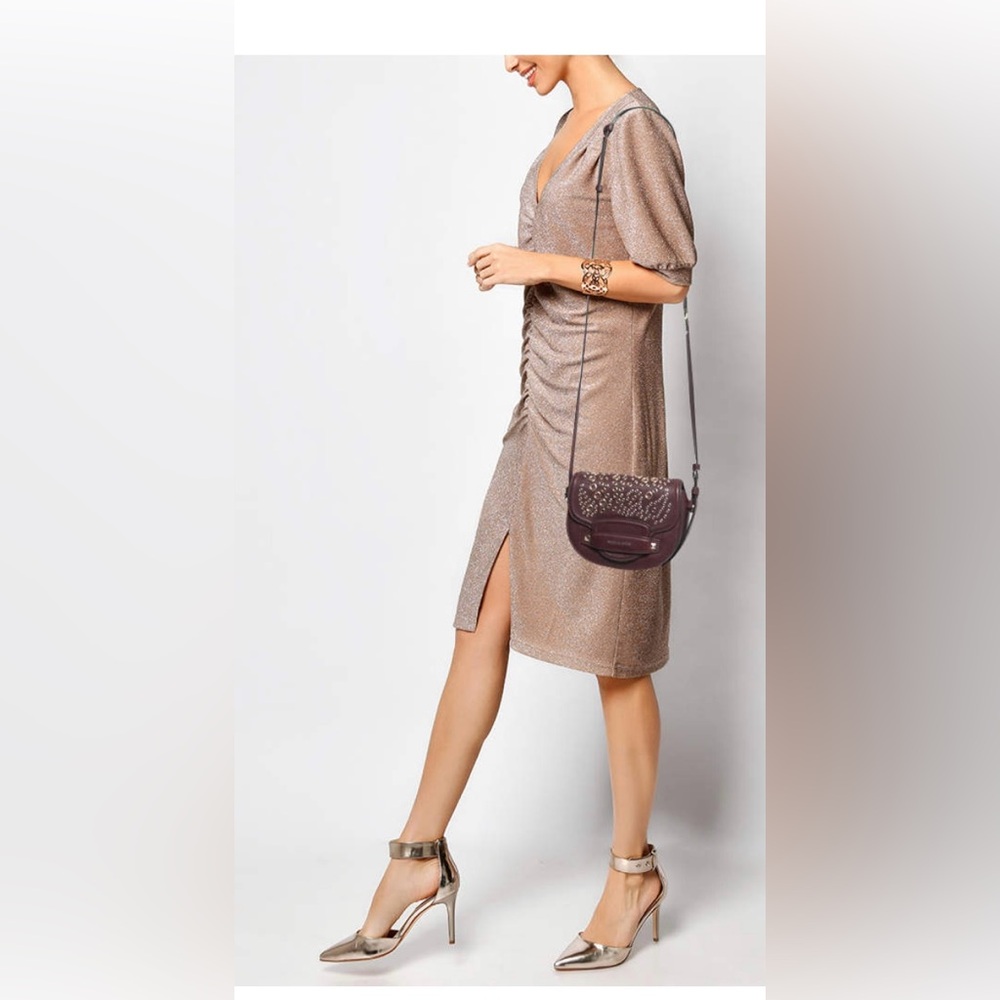 Nice bagMichael Kors Oxblood/Gold Embellished Leather Saddle.Nice bag CROSSBODY